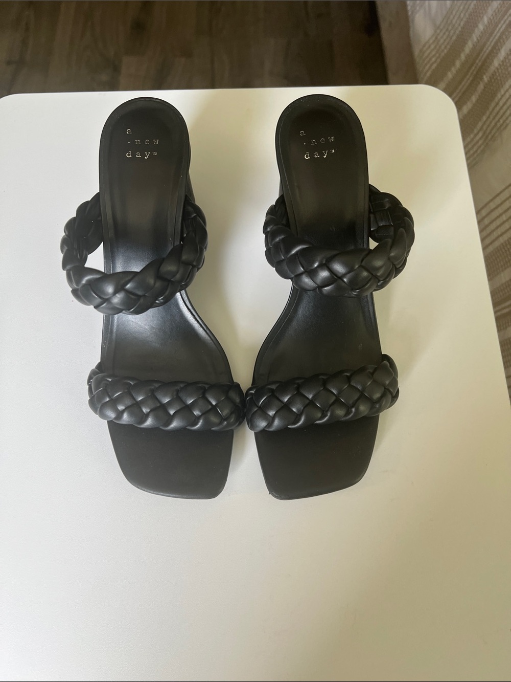 a new day Braided Double-Strap Black Slide Mules